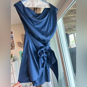 satin navy mini dress